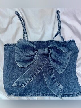 Denim Bow Tube Top - Blue girls 6/7